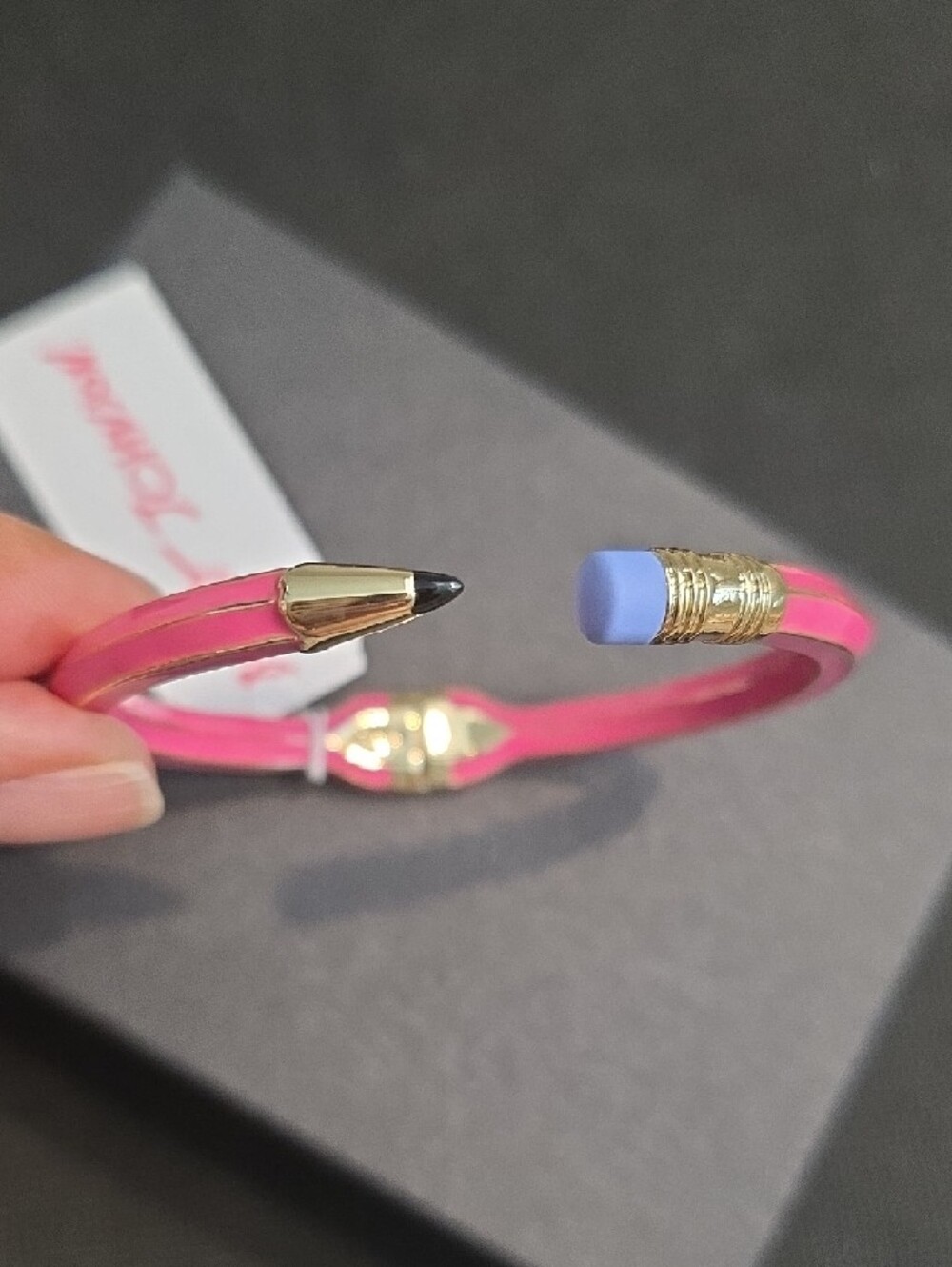 Betsey Johnson Pink Pencil Hinged Bangle with Gold Accents - Picture 6 of 6
